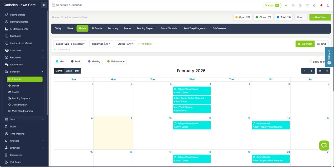LawnPro mobile app showing lawn care scheduling and job management on a phone